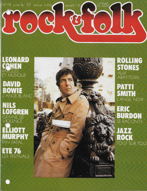 Rock & Folk n�114 Juillet 1976 Leonard Cohen cover