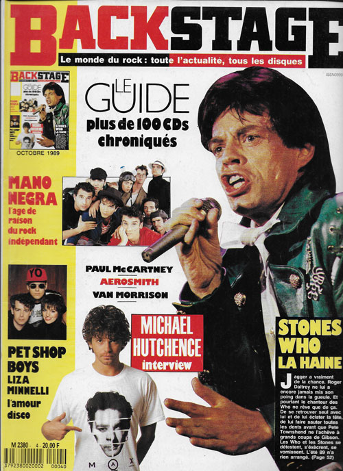 Backstage n� 4 Octobre 1989 Mick Jagger The Rolling Stones cover