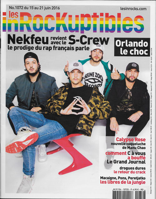 Les Inrockuptibles n�1072 Juin 2016 Nekfeu & S-Crew cover