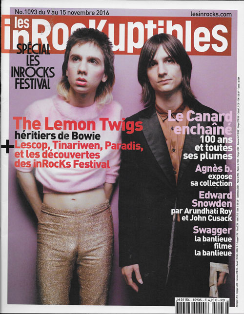 Les Inrockuptibles n� 1093 Novembre 2016 The Lemon Twigs cover