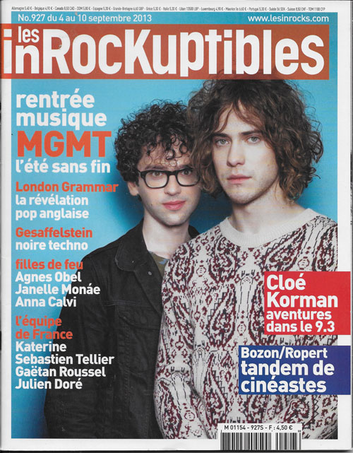 Les Inrockuptibles n� 927 Septembre 2013 MGMT cover