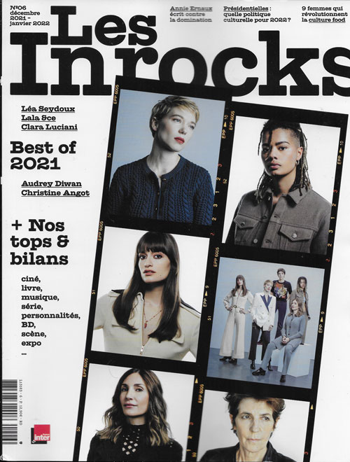 Les Inrockuptibles n�06 - D�cembre 2021 cover L�a Seydoux Lala Ece Clara Luciani Audrey Diwan Christine Angot