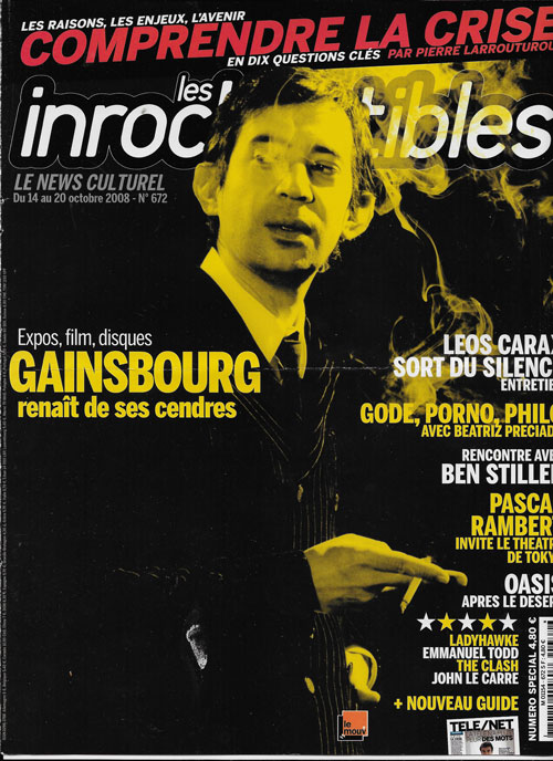 Les Inrockuptibles n�672 Octobre 2008 cover Serge Gainsbourg