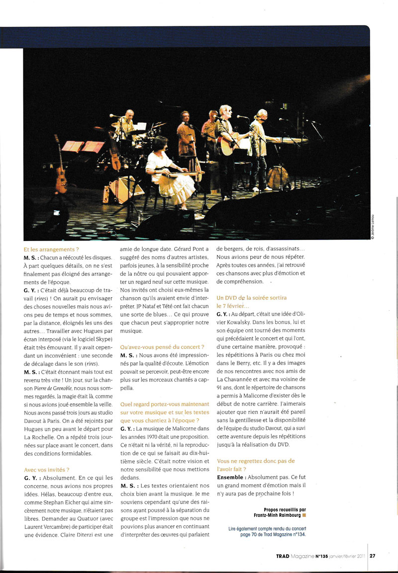 Trad Magazine n°135 Janvier Février 2011 Malicorne à La Rochelle page 27